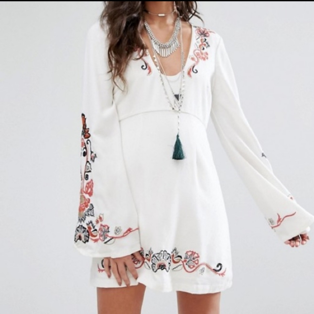 Free People Holiday Folk Ivory Embroidered Dress 2
